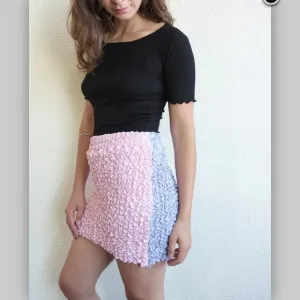 $160 KKCO SPLIT POPCORN MINI SKIRT, BLUSH BERRY PINK PURPLE UNIQUE SEXY