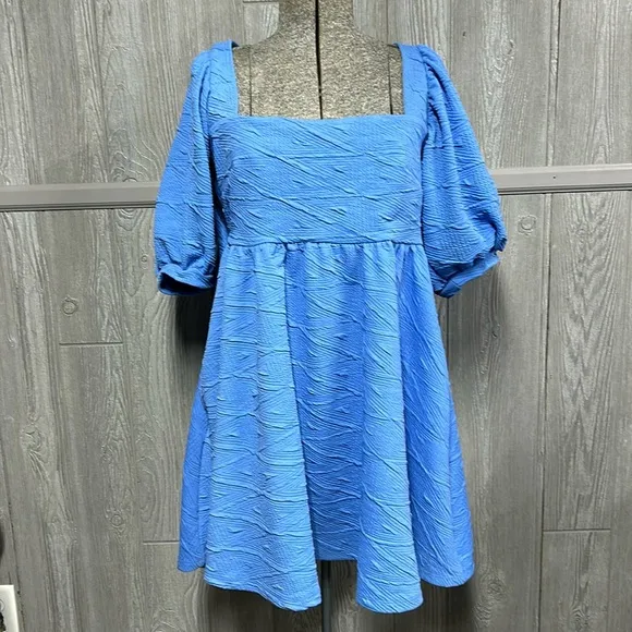30”  Waist Free People Violet Mini Baby Doll Sky Blue Dress EUC Tag Size Small