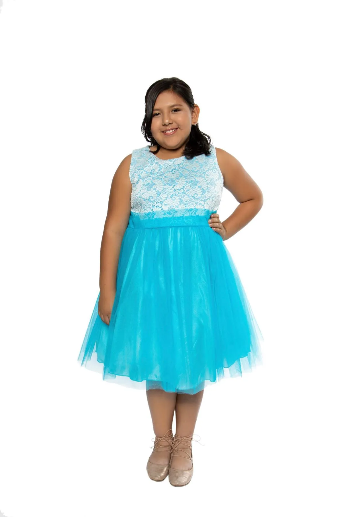 420  Stretch Lace Tulle Plus Size Girl Dress