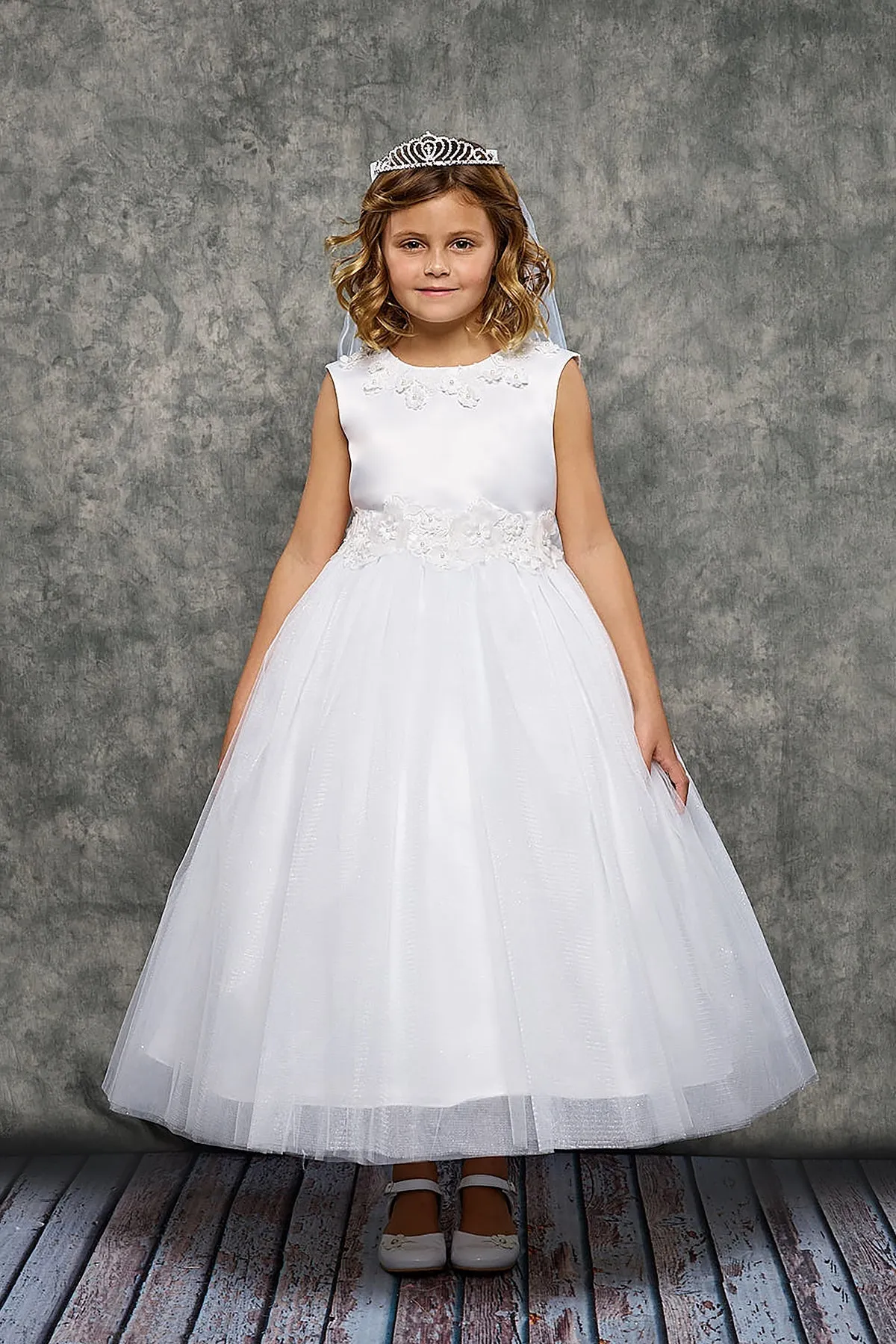 458-A Luxurious Princess Ballgown Dress w/ Floral Trim