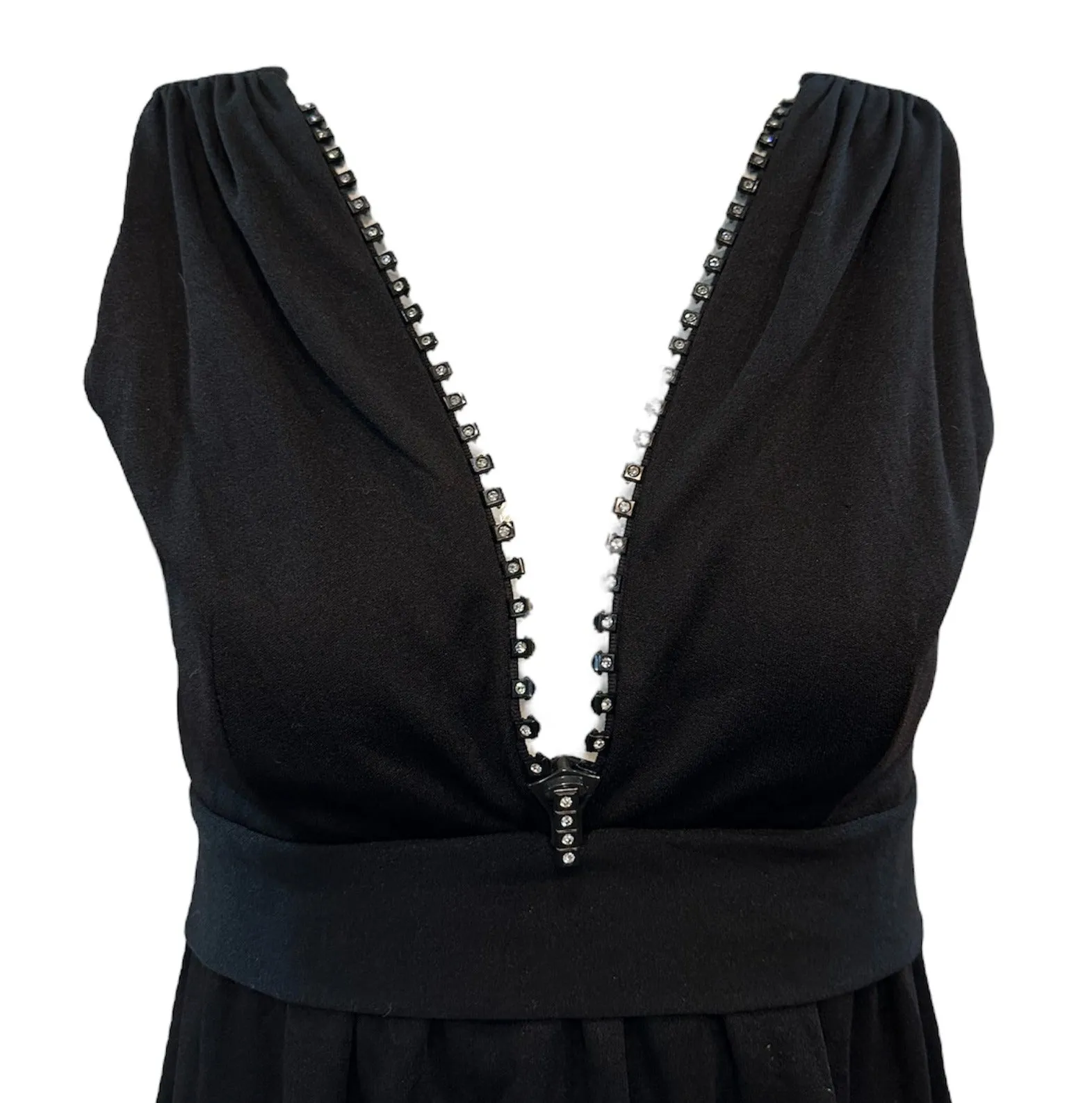 60s Black Mod Rhinestone Zipper Mini Dress