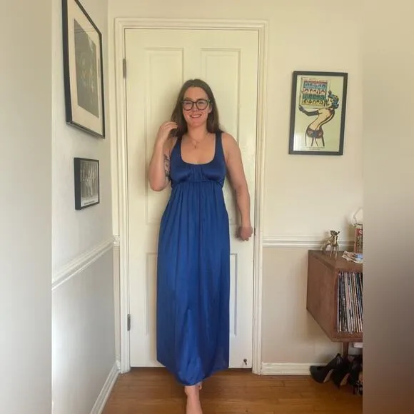 60s Vintage Navy Blue Nylon Slip Dress