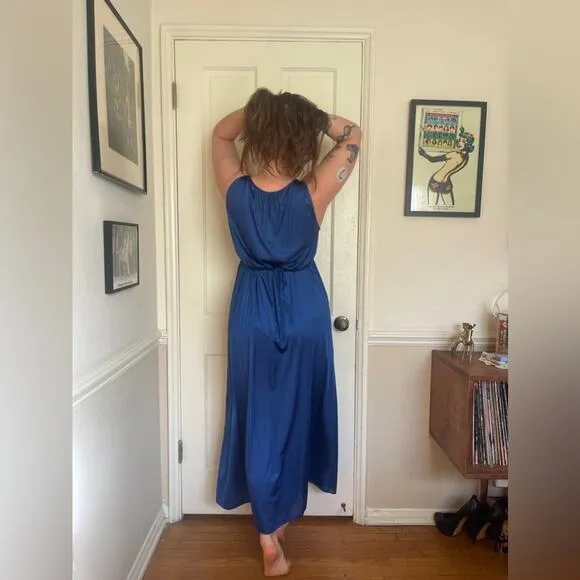 60s Vintage Navy Blue Nylon Slip Dress