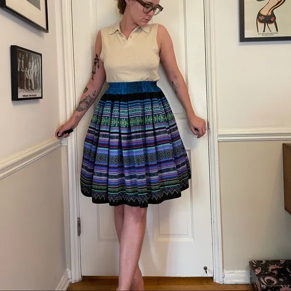 60s Vintage Psychedelic Pleated Skirt