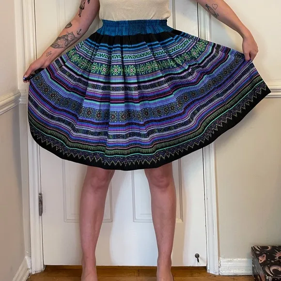 60s Vintage Psychedelic Pleated Skirt