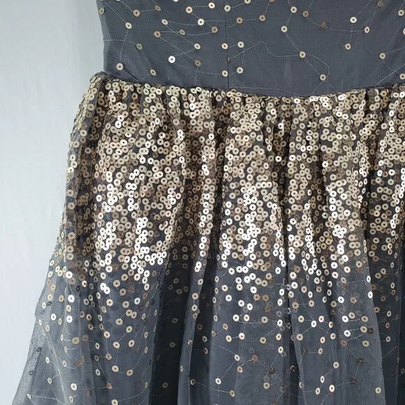 8 Missy Eliza J Sequin Tulle Dress Grey Metallic Copper Short Strapless Prom