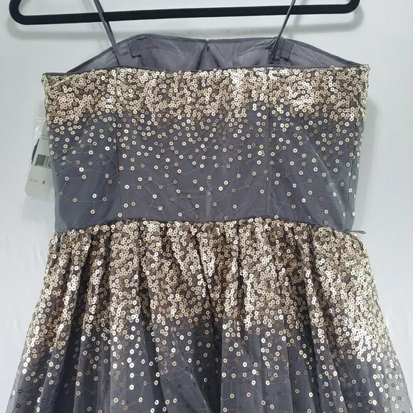 8 Missy Eliza J Sequin Tulle Dress Grey Metallic Copper Short Strapless Prom