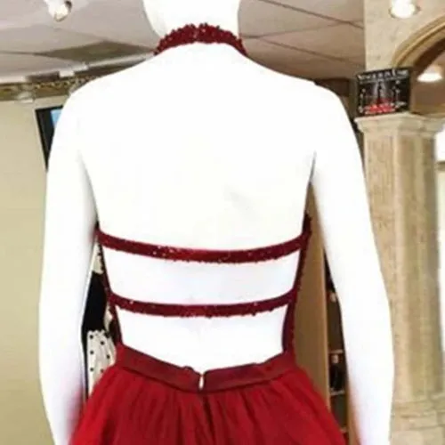 A-line Halter Burgundy Short Homecoming Dress Cooktail Dress, MH452