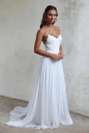 A line Spaghetti Straps Lace Informal Boho Wedding Dress