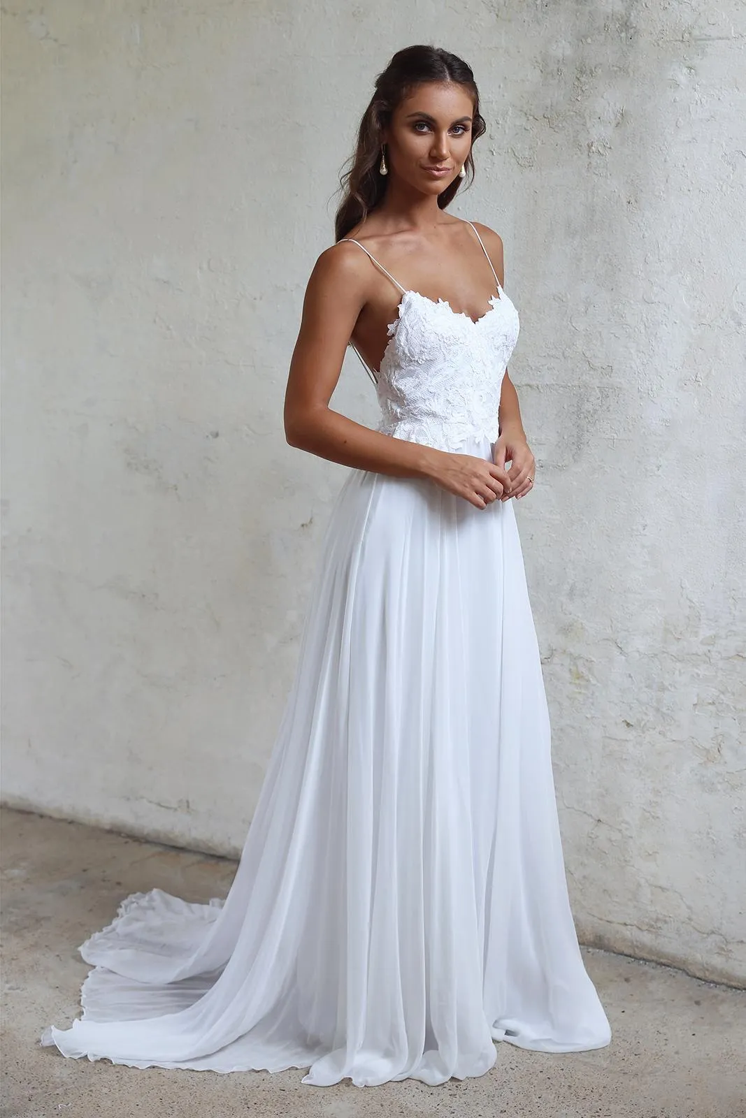 A line Spaghetti Straps Lace Informal Boho Wedding Dress