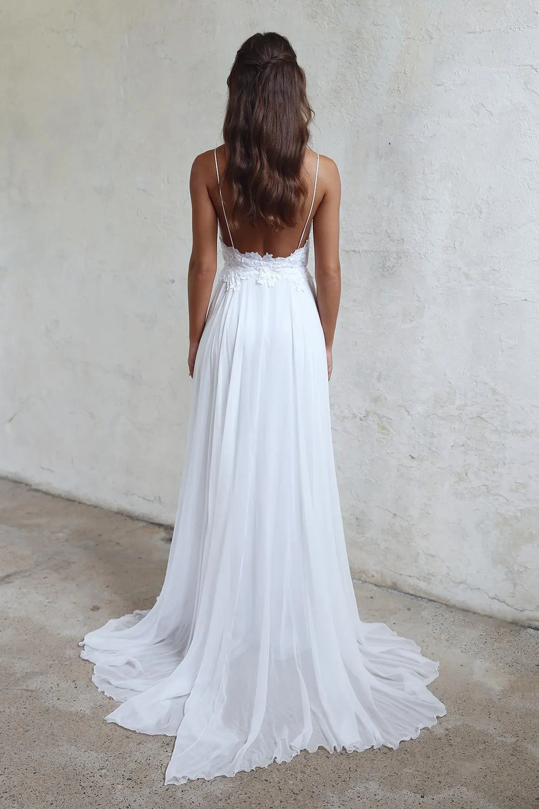 A line Spaghetti Straps Lace Informal Boho Wedding Dress