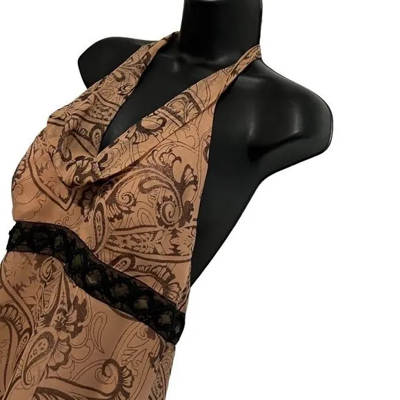 Adrianna Papell Beige Silk Chiffon Ombré Paisley Empire Tank Maxi Dress 10