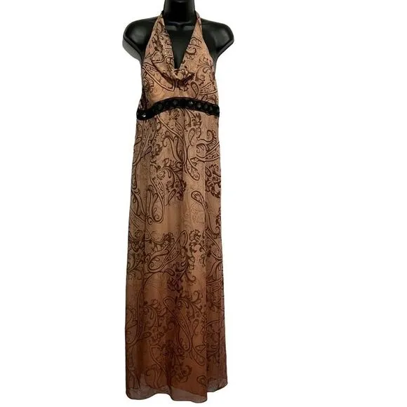 Adrianna Papell Beige Silk Chiffon Ombré Paisley Empire Tank Maxi Dress 10