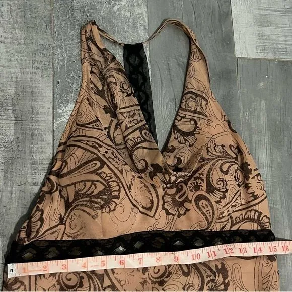 Adrianna Papell Beige Silk Chiffon Ombré Paisley Empire Tank Maxi Dress 10