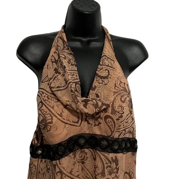 Adrianna Papell Beige Silk Chiffon Ombré Paisley Empire Tank Maxi Dress 10
