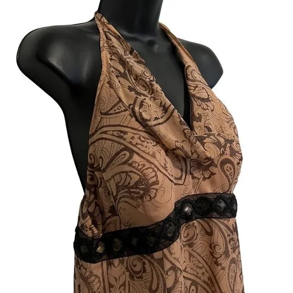 Adrianna Papell Beige Silk Chiffon Ombré Paisley Empire Tank Maxi Dress 10