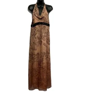 Adrianna Papell Beige Silk Chiffon Ombré Paisley Empire Tank Maxi Dress 10