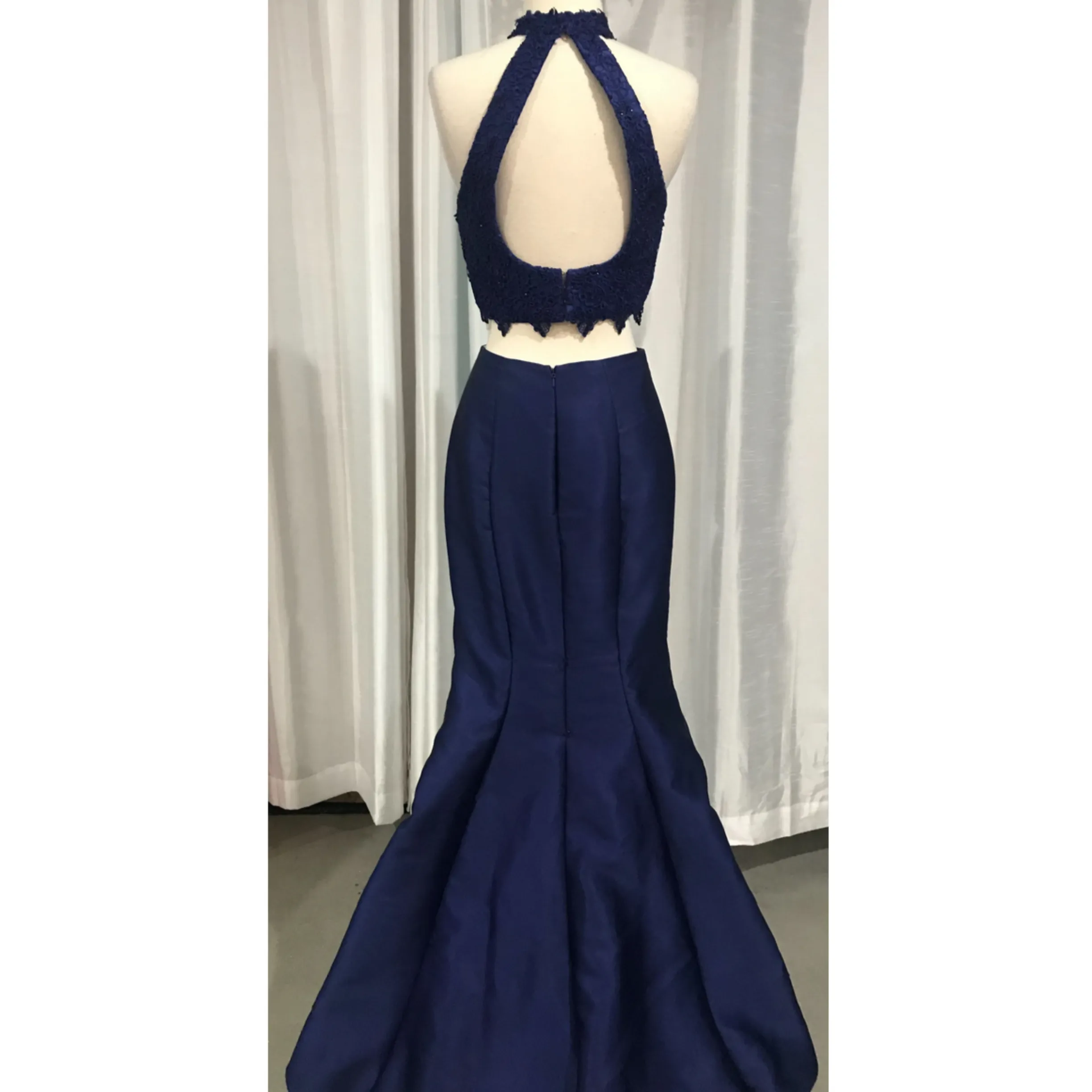 ALYCE PARIS Cobalt Blue Lace Two-Piece Halter Dress Size 4