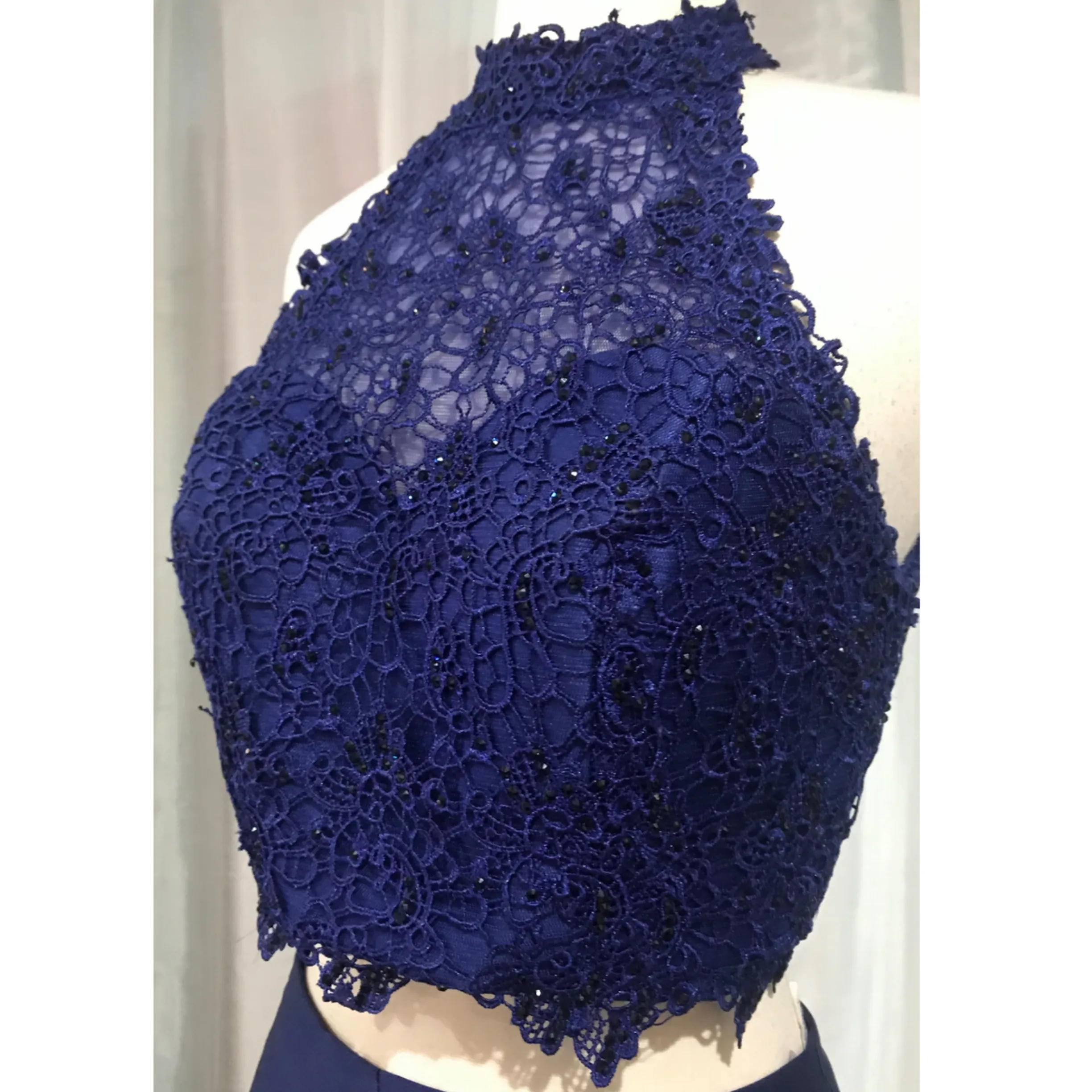 ALYCE PARIS Cobalt Blue Lace Two-Piece Halter Dress Size 4