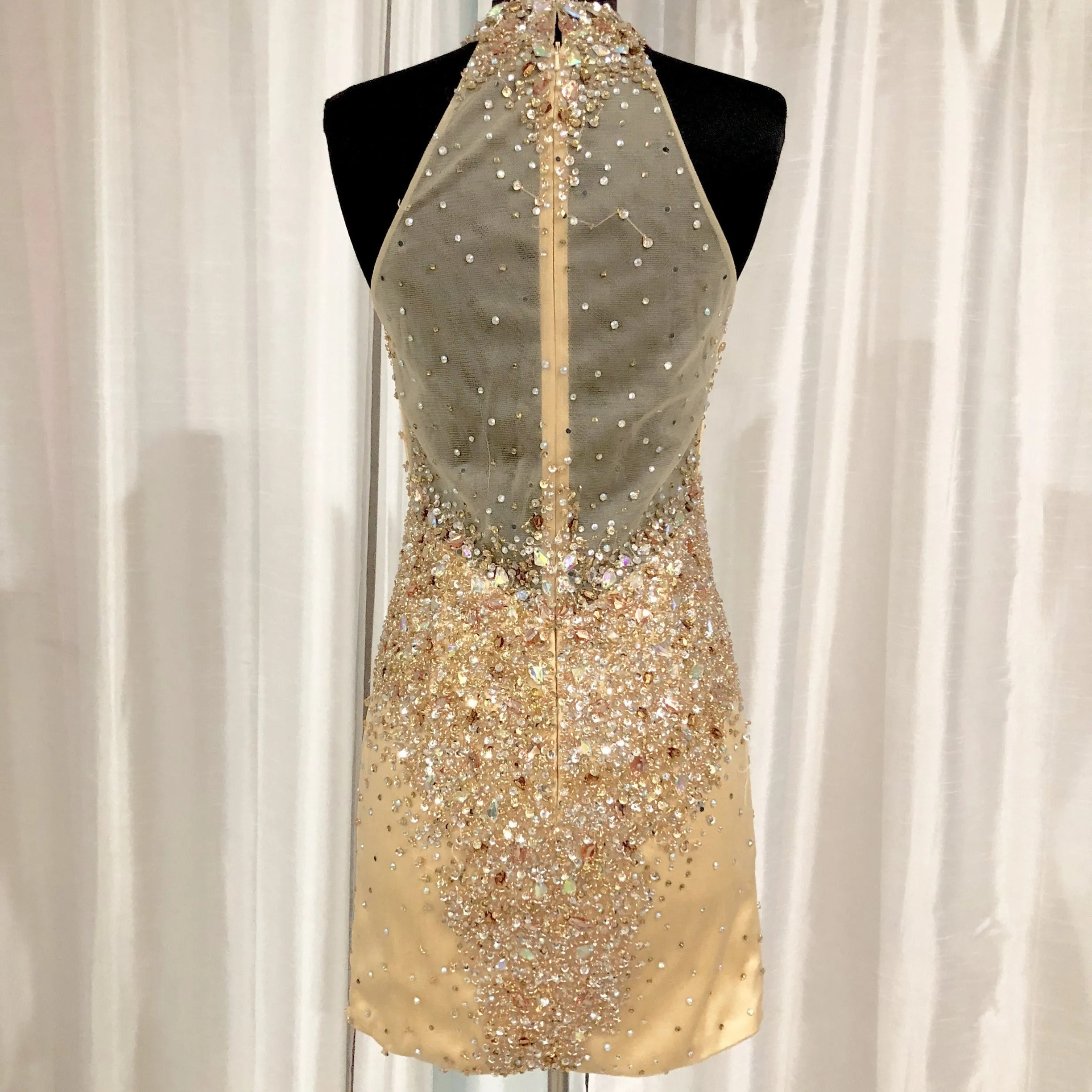 AMELIA COUTURE Champagne Gold Short Halter Dress Size 4