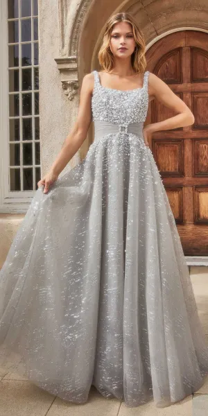 Andrea & Leo A1181 Floor Length Pearleque Ball Gown with Crystal Buckle