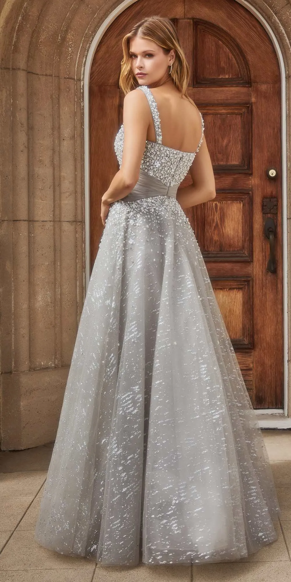 Andrea & Leo A1181 Floor Length Pearleque Ball Gown with Crystal Buckle