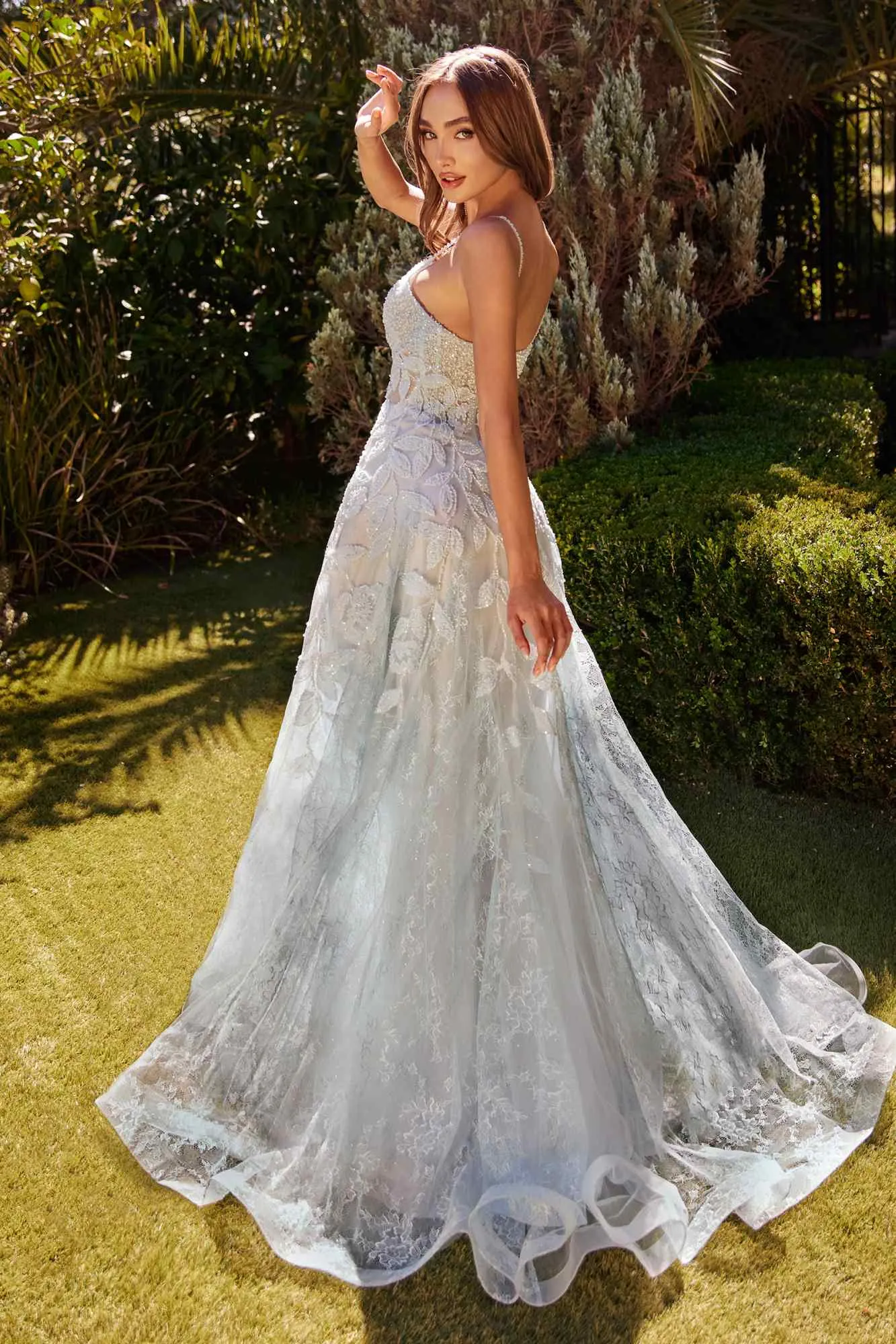 Andrea & Leo A1235 Long Floral Motif Beaded A-Line Dress