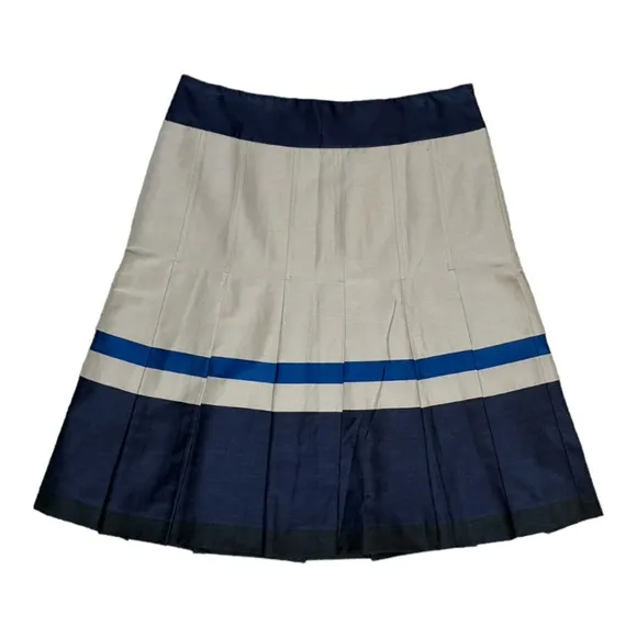 ANN TAYLOR NAVY BLUE KHAKI BOX PLEAT STRIPED A LINE MIDI SKIRT ** NWT**