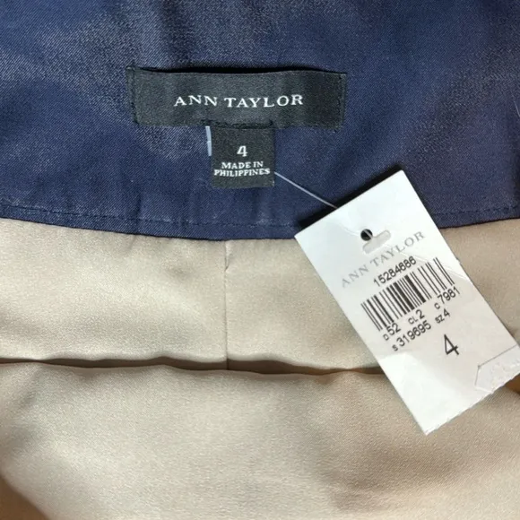 ANN TAYLOR NAVY BLUE KHAKI BOX PLEAT STRIPED A LINE MIDI SKIRT ** NWT**