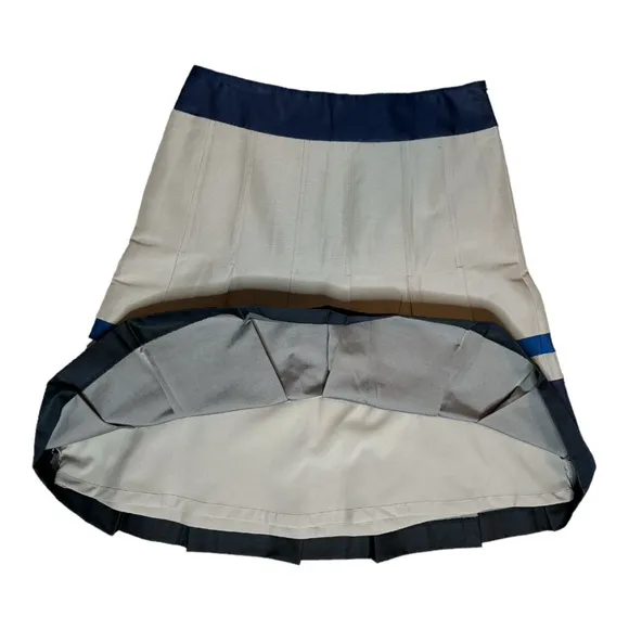 ANN TAYLOR NAVY BLUE KHAKI BOX PLEAT STRIPED A LINE MIDI SKIRT ** NWT**