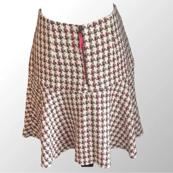Anthropologie Maeve‎ Bobbie Pink Plaid Flounced Mini Skirt in Size 6