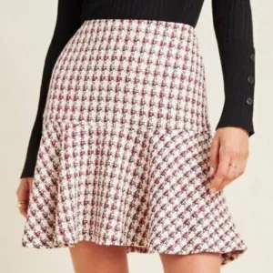 Anthropologie Maeve‎ Bobbie Pink Plaid Flounced Mini Skirt in Size 6