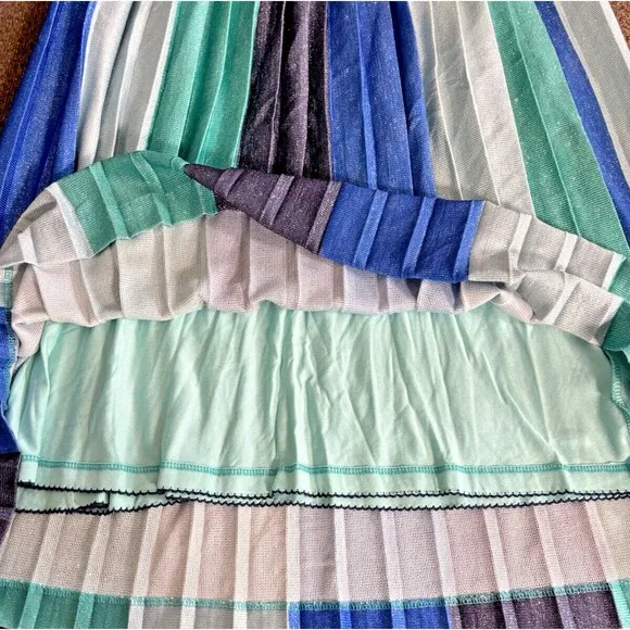 Anthropologie Maeve Metallic Sunburst Pleated Midi Skirt Blue Green Size XS