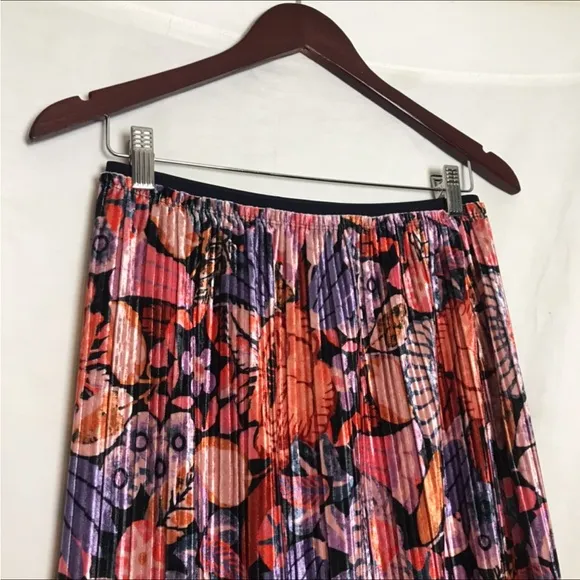 Anthropologie Maeve Tilda Floral Velvet Pleated MIDI Skirt Womens Sz XS Fairy