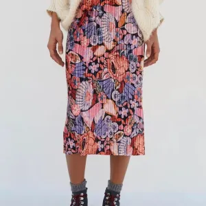 Anthropologie Maeve Tilda Floral Velvet Pleated MIDI Skirt Womens Sz XS Fairy