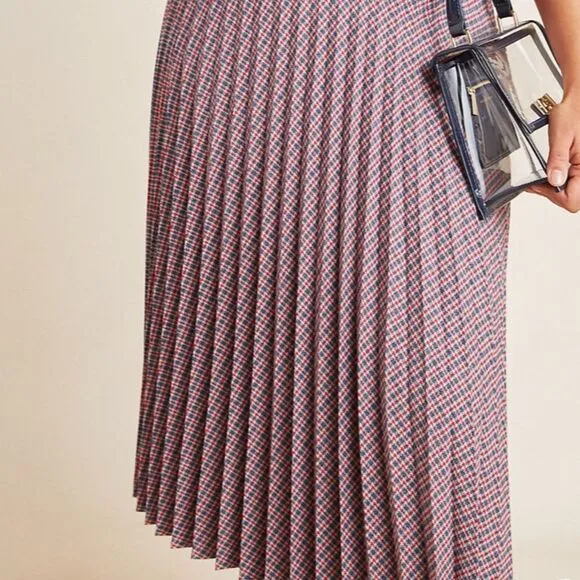 Anthropologie Pleated Plaid Midi Skirt Size 2 NWT