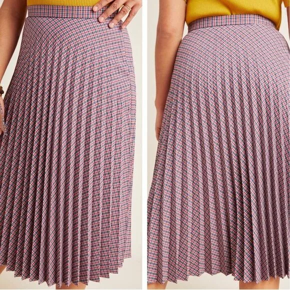 Anthropologie Pleated Plaid Midi Skirt Size 2 NWT