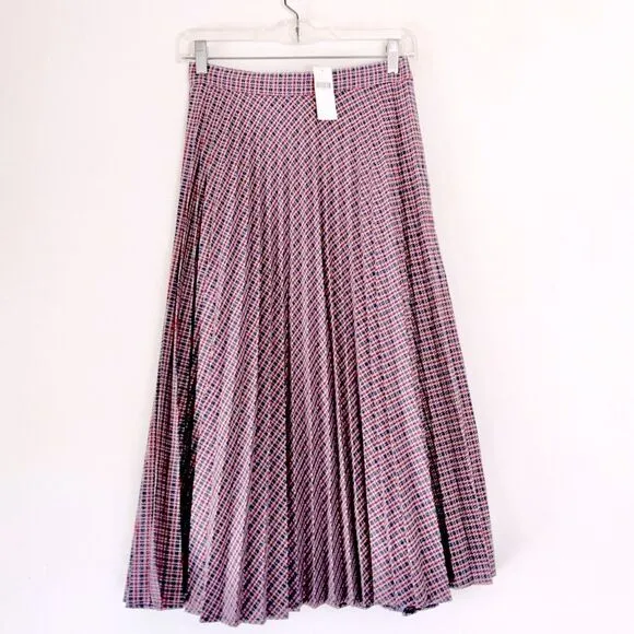 Anthropologie Pleated Plaid Midi Skirt Size 2 NWT