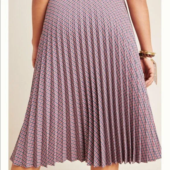 Anthropologie Pleated Plaid Midi Skirt Size 2 NWT