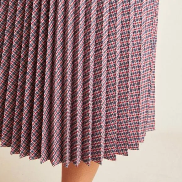 Anthropologie Pleated Plaid Midi Skirt Size 2 NWT