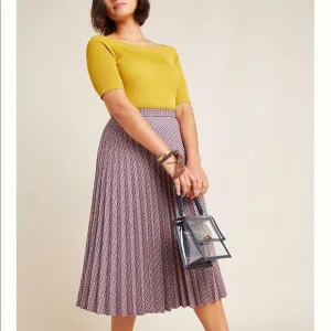 Anthropologie Pleated Plaid Midi Skirt Size 2 NWT