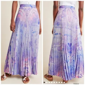 Anthropologie Siddhartha Bansal Marble Dyed Pleated Maxi Skirt Purple Pink
