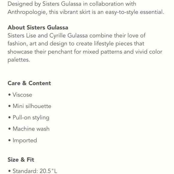Anthropologie Sisters Gulassa Catarina Mini Skirt