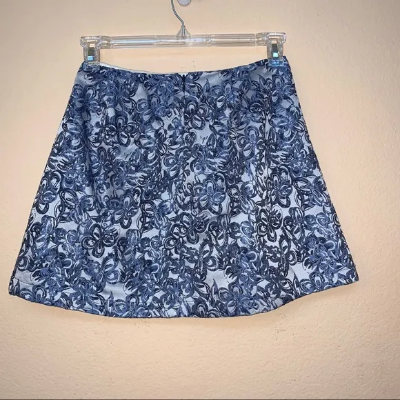 Aqua Blue Brocade Mini Pleated Flare Skirt NWT