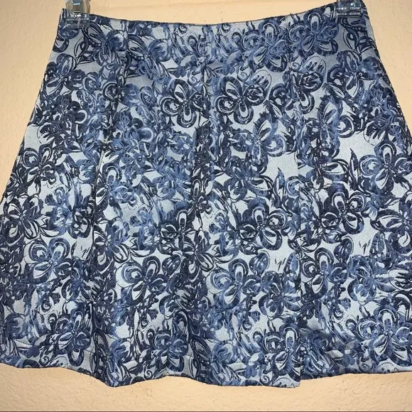 Aqua Blue Brocade Mini Pleated Flare Skirt NWT