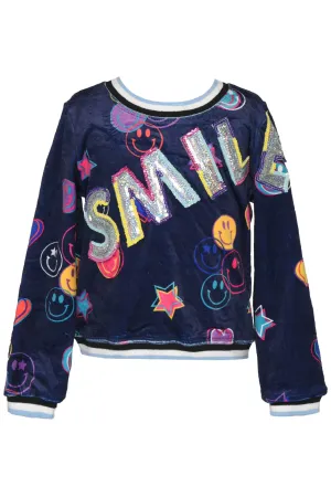 Baby Sara Smile Sequin Patch Detail L/S Navy Top