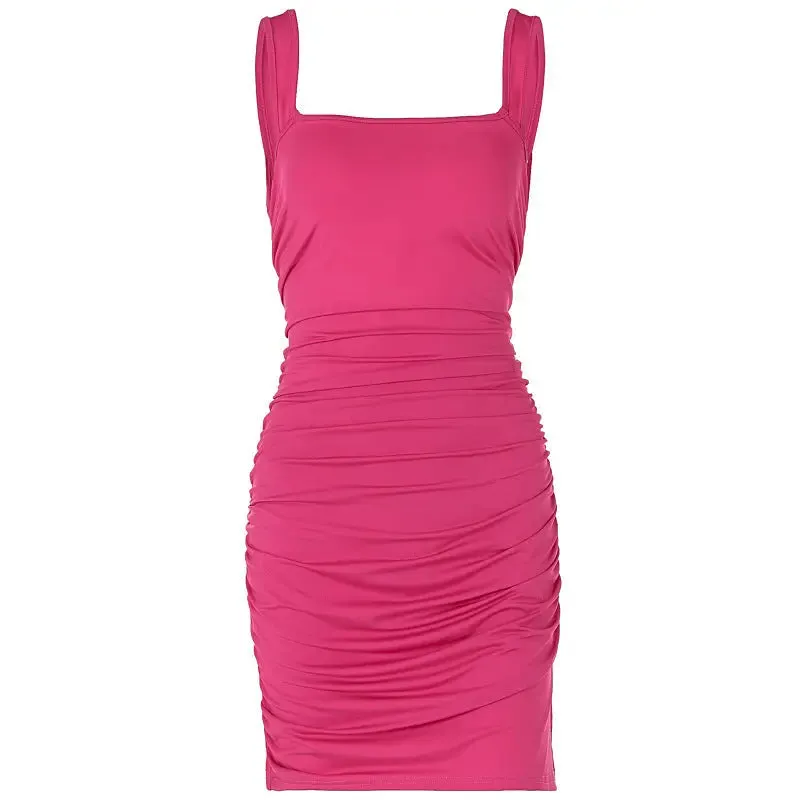 Backless Pleated Dress - Slim Fit Lace-Up Fashion Dress