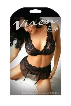 Bad Romance Lace Top Skirt and G-StRing - Queen Size - Black