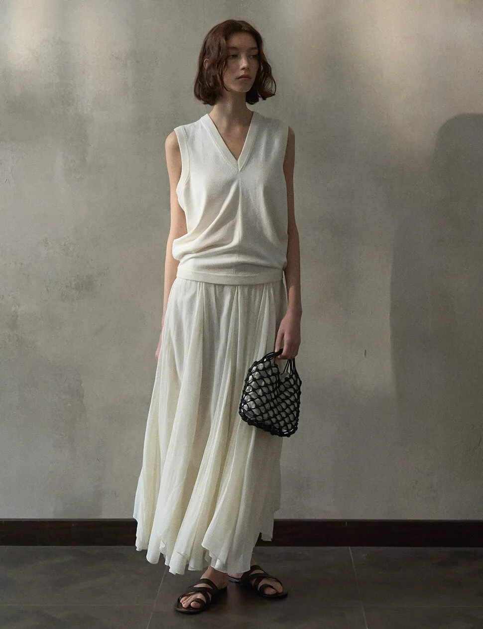 Beige Pleated Skirt-PREORDER