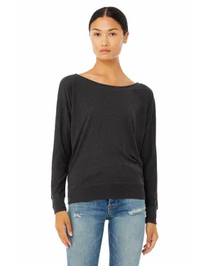 Bella Canvas Ladies Long Sleeve Off The Shoulder Top | Dark Gry Heather